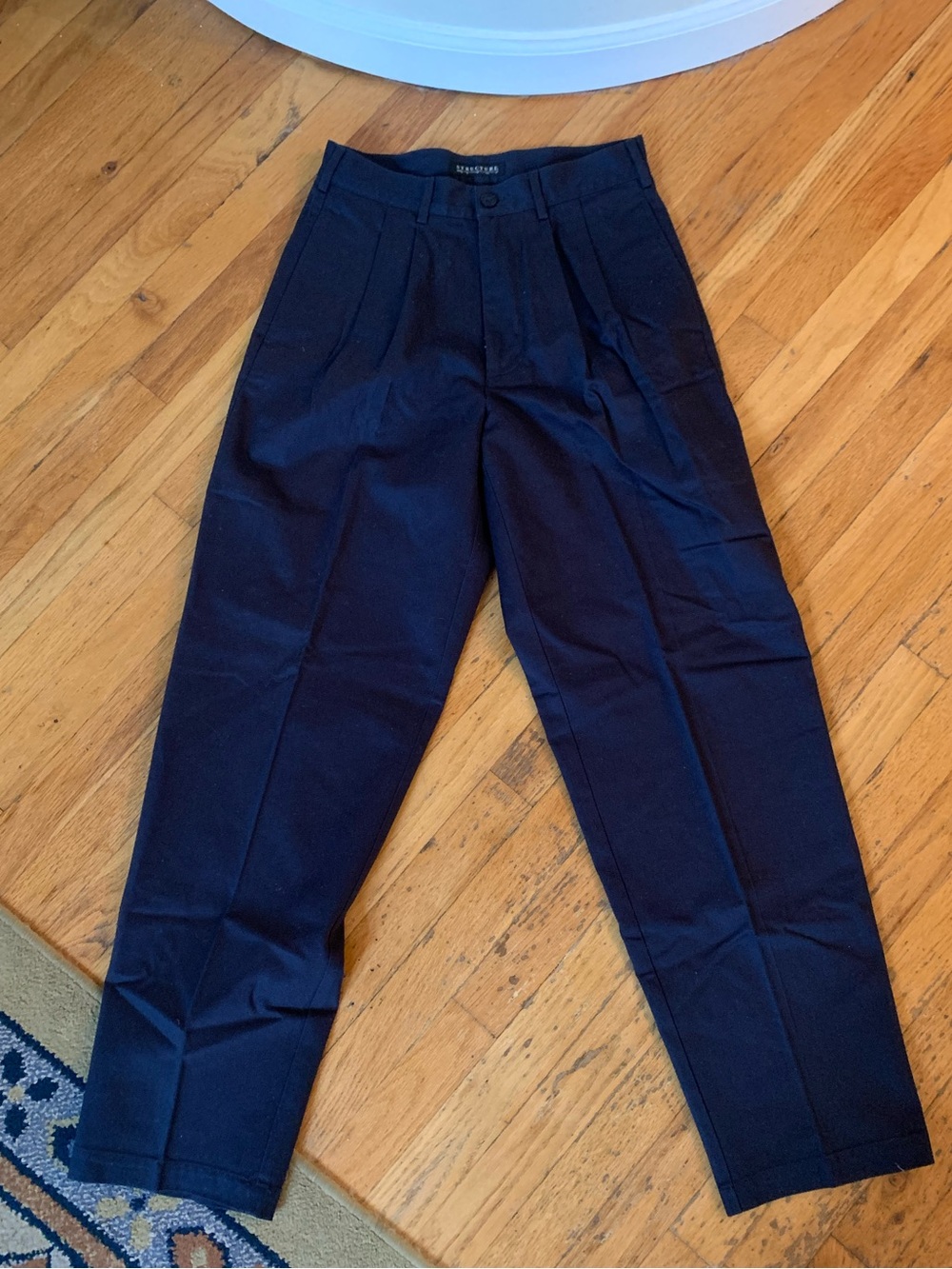 Vintage 90s Structure Men's Double Pleated Chino Pants Navy Blue (Size 29 Waist)